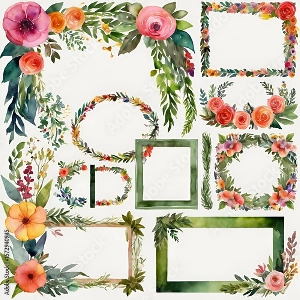 Fototapeta Botanical Frames: Blossoms in Watercolor Harmony

