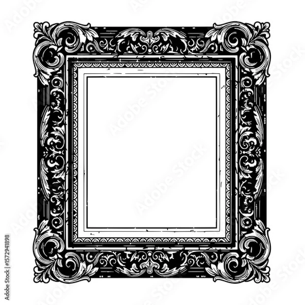 Obraz Antique Frame Elegance: A meticulously crafted antique picture frame, its intricate details showcasing the timeless beauty of ornate design and refined craftsmanship.