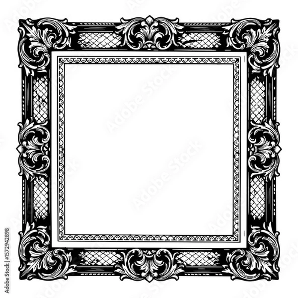 Obraz Antique Ornate Frame: A meticulously detailed, vintage picture frame with a classical aesthetic. Exuding elegance and history. A perfect embellishment for displaying art.