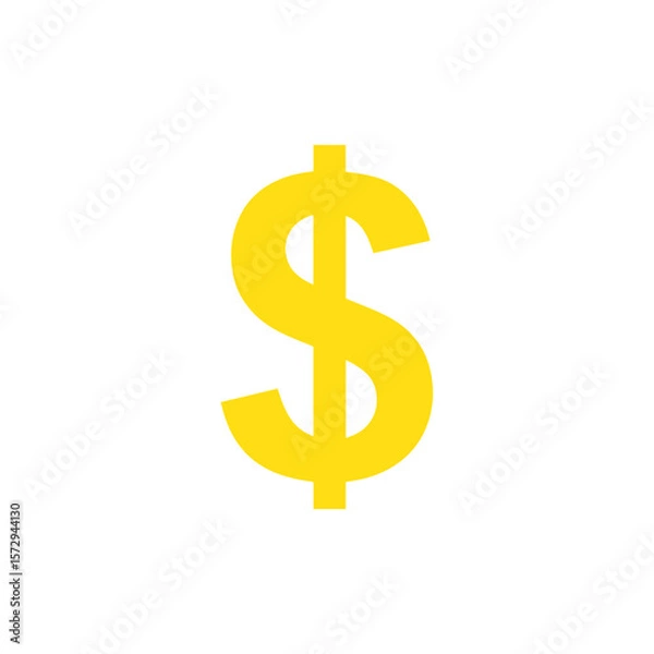 Obraz Yellow dollar  sign silhouette icon vector flat design.
