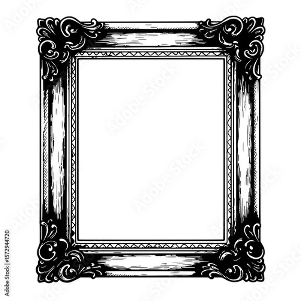 Fototapeta Exquisite Frame: An intricately detailed, antique frame stands empty, with ornamental designs in a photorealistic art. 