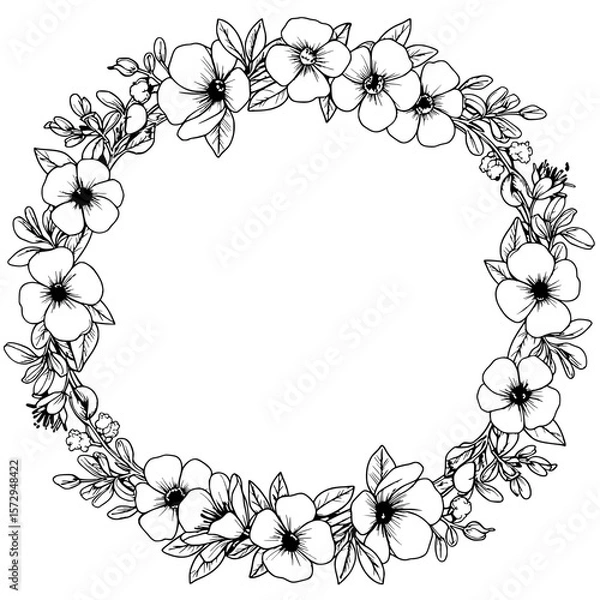 Obraz Floral Wreath: Delicate hand-drawn illustration showcases a charming floral wreath, perfect for adding a touch of elegance to any design or project, celebrating the beauty of nature.