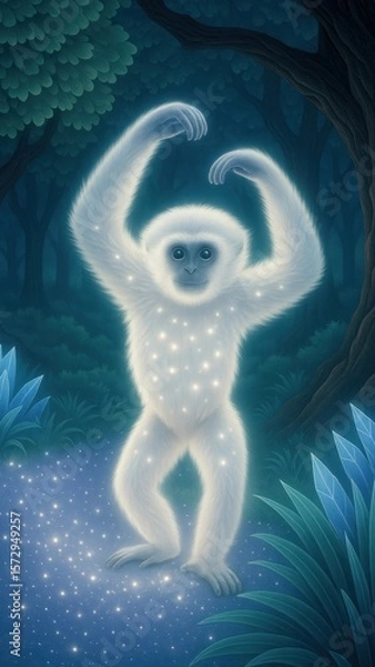 Fototapeta Mystical glowing monkey forest