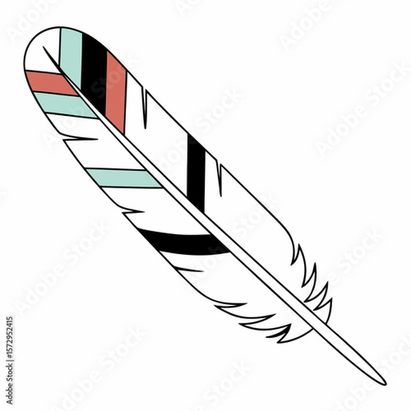 Fototapeta Colorful tribal-style vector feather with detailed patterns. Perfect for boho design themes, ethnic prints, and decorative projects.