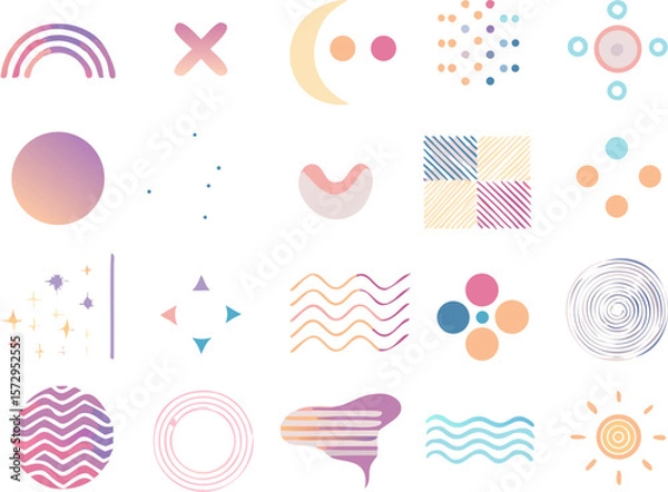 Fototapeta Colorful abstract pastel vector pack with moon icons, soft curves, shapes, and minimalist elements. Great for dreamy backgrounds, zodiac art, and design overlays.