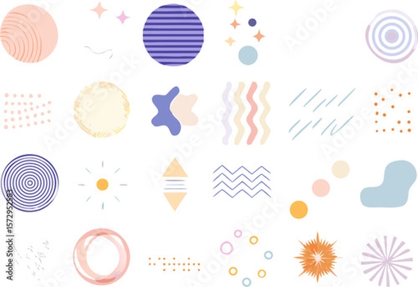 Fototapeta Pastel abstract vector set with soft geometric shapes, waves, circles, and gradients. Ideal for gentle UI design, mindfulness graphics, and modern branding.