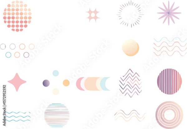 Fototapeta Soft pastel abstract vector pack including stars, moons, waves, and circles with transparency effects. Perfect for meditation themes, wellness branding, or gentle UI accents.