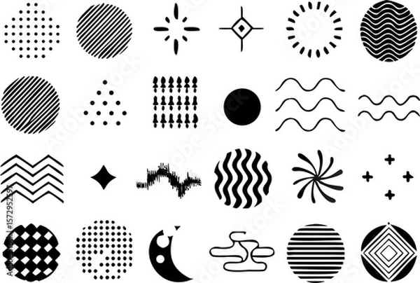 Fototapeta Black and white abstract vector pack with spiral shapes, wave lines, dashed circles, and dynamic strokes. Great for digital art, tech posters, and UI enhancements.
