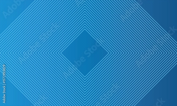 Obraz Minimal blue abstract background featuring a central diamond with layered diagonal lines forming a geometric pattern. Ideal for presentations, digital content, or tech-related visuals.
