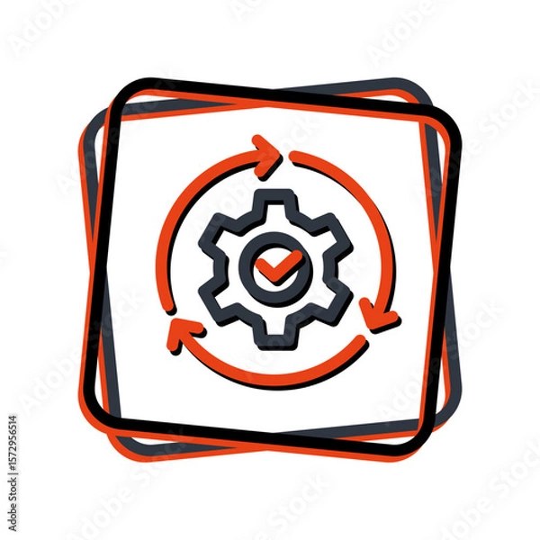 Fototapeta Artistic Outline Gear with Checkmark and Arrows Icon