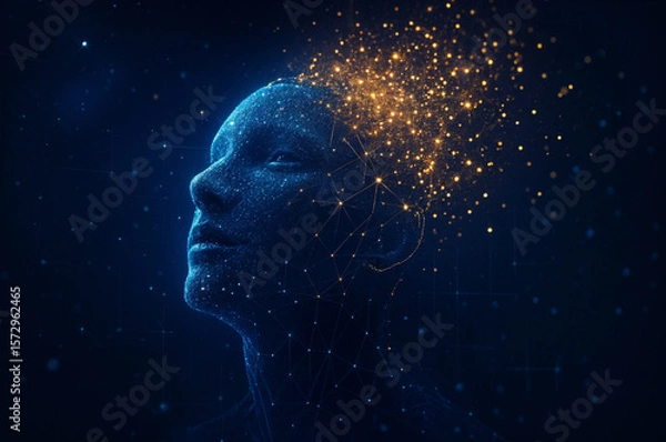 Obraz Human Face and Big Data Technology Background