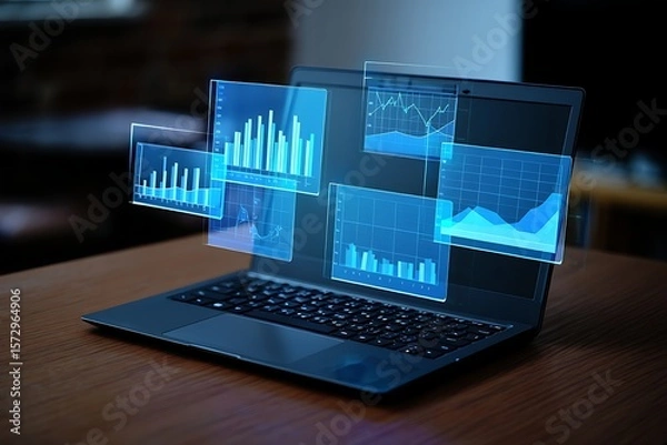 Fototapeta Data Analysis and Visualization on Laptop