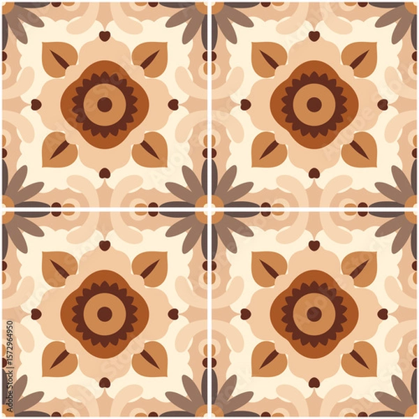 Obraz Square tiles with floral and geometrical motifs creating a seamless repeating pattern, ideal for backgrounds and textile design