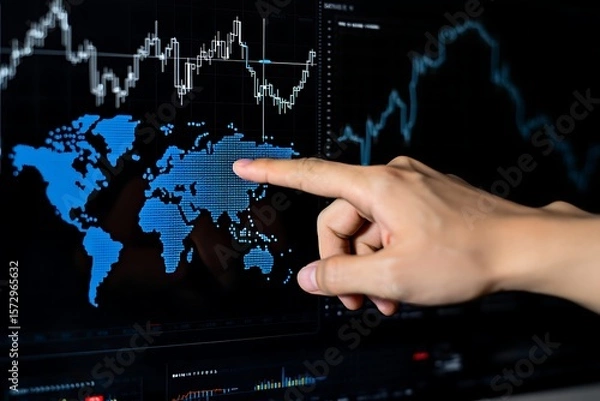 Fototapeta Man using tablet with data visualization interface