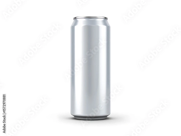 Fototapeta A tall, sleek, silver aluminum can stands upright against a clean white background, ready for your design