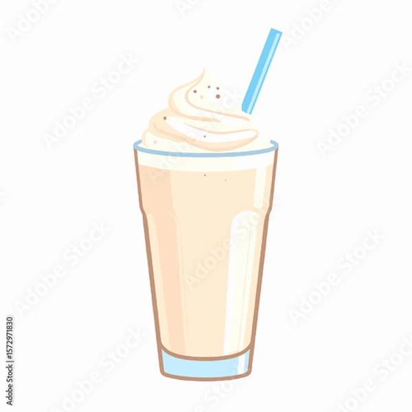 Obraz Pixel Art of a Creamy Vanilla Milkshake with Blue Straw on White Background Perfect for Digital Graphics and Retro Game Design