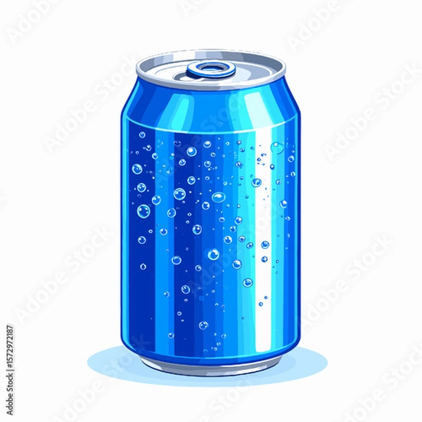 Obraz Pixel Art Style Illustration of a Blue Soda Can with Condensation Bubbles Isolated on White Background for Adobe Stock