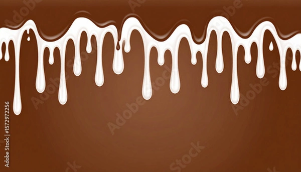 Fototapeta White liquid dripping on brown background creates smooth and creamy texture with delicious and inviting appearance in this abstract food design