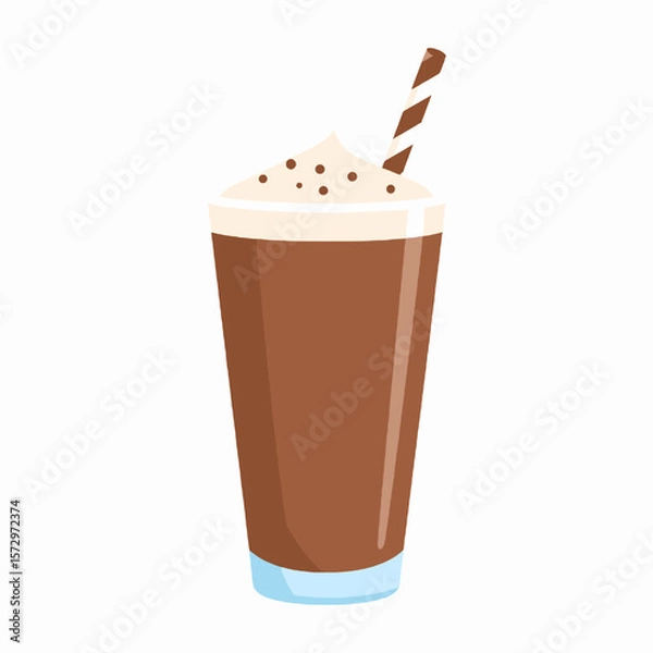 Obraz Pixelated Chocolate Milkshake in Glass with Cream Topping and Striped Straw on White Background