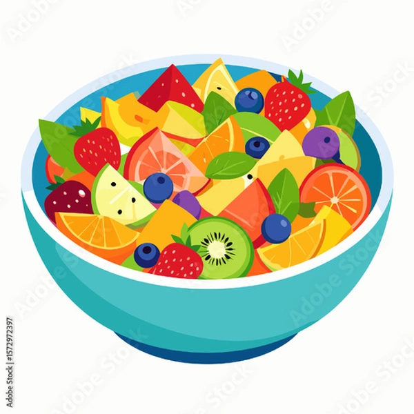 Obraz Pixelated Fruit Salad in a Bowl Featuring Strawberries Oranges Grapes Kiwi and Melon Against White Background