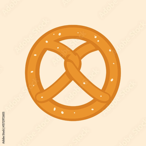 Obraz A Pretzel on Beige Background Featuring Baked Knot Shaped Pastry Flat Illustration
