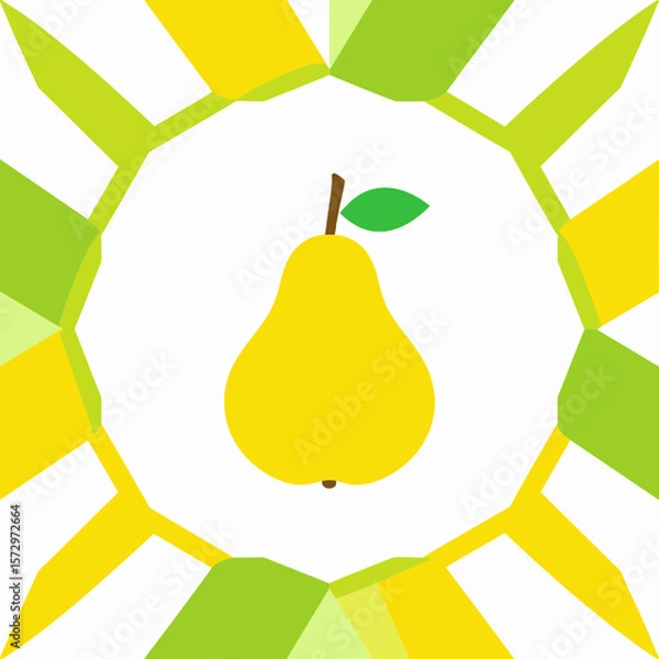 Obraz Abstract Geometric Pear Illustration with Green and Yellow Accents on White Background Fresh Fruit Design