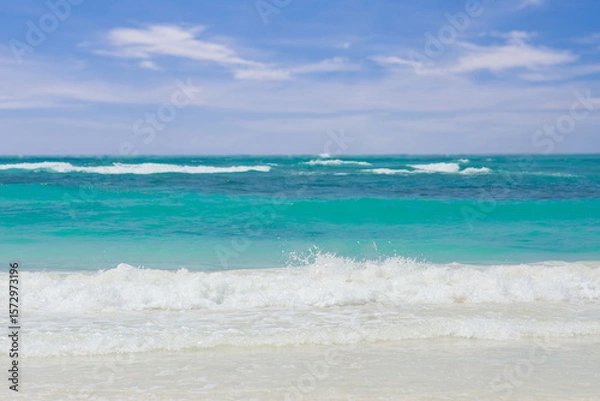 Obraz Explore a Serene and Beautiful Tropical Beach Featuring Gentle Waves and Pristine Clear Blue Water