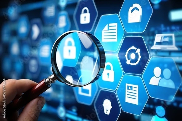 Fototapeta Data Security Analysis Magnifying Cybersecurity Threats