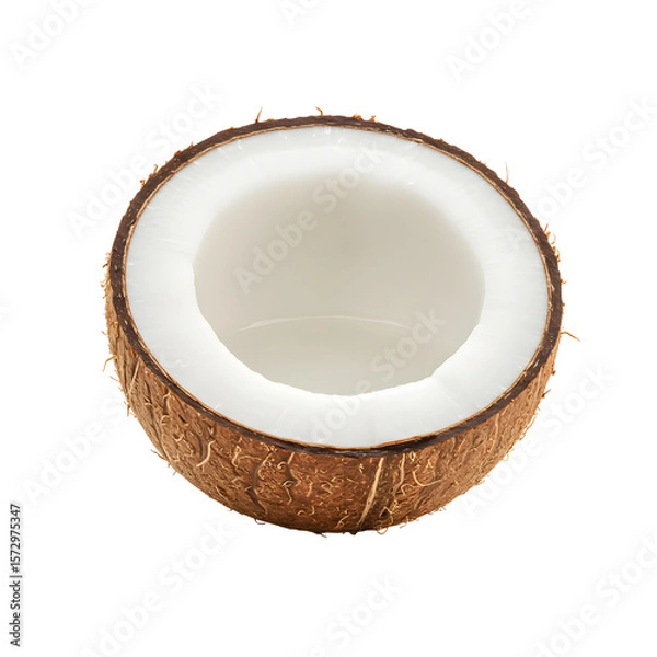 Fototapeta Halved coconut showing inside on transparent background