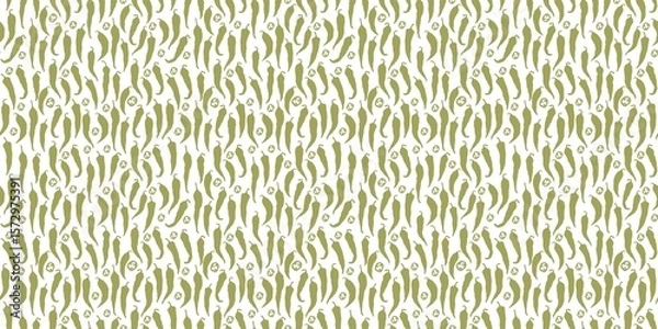 Obraz A minimalist pattern featuring various monochrome green chili peppers and sliced peppers, scattered chaotically across a light, clean background. This fresh design offers a modern, organic, and subtle