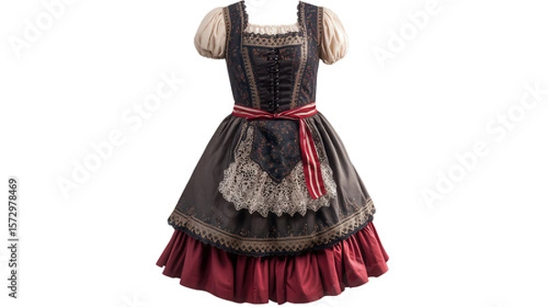 Obraz German dirndl with apron and lace details background isolated on a Transparent background, PNG file.
