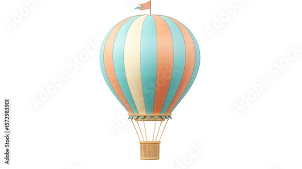 Obraz Hot air balloon with striped envelope, background isolated on a Transparent background, PNG file.