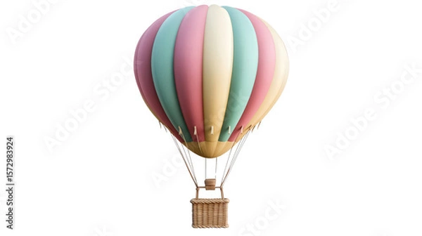 Obraz Hot air balloon with striped envelope, background isolated on a Transparent background, PNG file.
