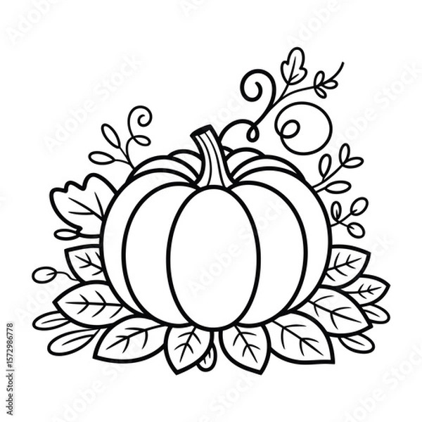 Obraz A straightforward line drawing of a pumpkin in black and white