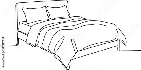 Fototapeta Double Bed Line Drawing for Bedroom and Interior Design Concepts