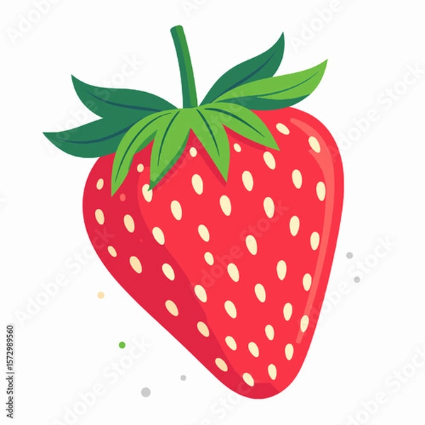 Fototapeta Vibrant Red Strawberry with Green Stem and Seeds on White Background a Fresh and Healthy Fruit