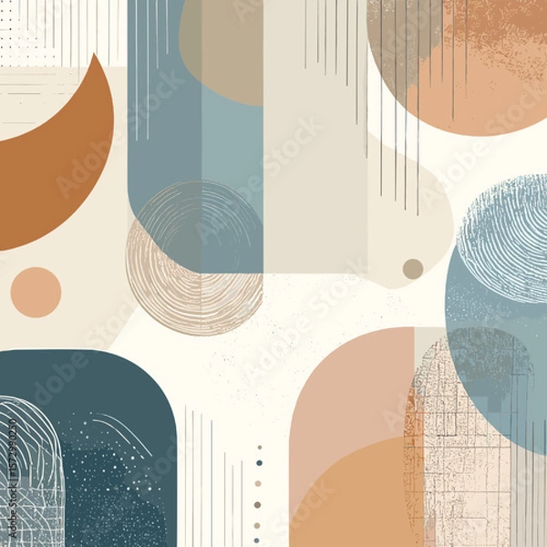 Fototapeta Modern Abstract Geometric Composition with Circles and Arcs in Earth Tones Featuring Beige Blue and Brown Shades for a Contemporary Style