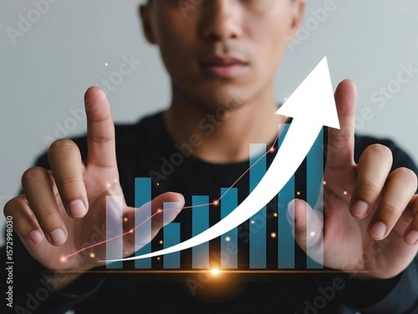 Obraz Person interacting with digital financial growth chart with upward arrow business finance