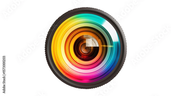 Fototapeta A camera lens artwork features vibrant colors and captivating concentric circles isolated on transparent background