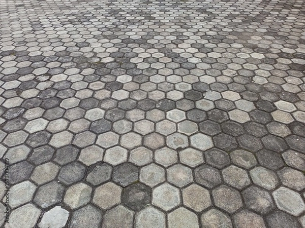 Fototapeta Weathered Hexagonal Concrete Paving Block Floor