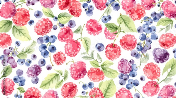 Obraz Berry seamless pattern. Cherry, strawberry, blueberry. Vector illustration 