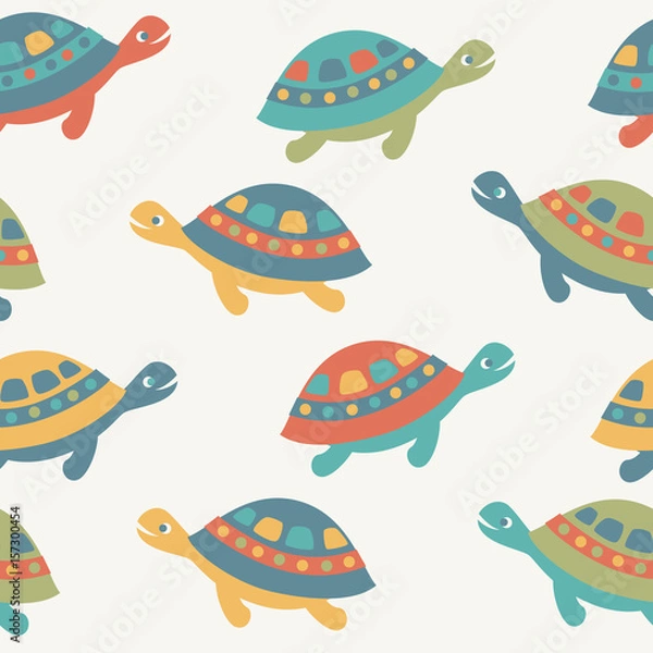Fototapeta Seamless background with sea turtles. Vector illustration.
