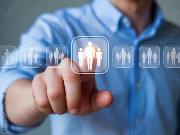 Obraz Person selecting from digital human resource icons human resources selection