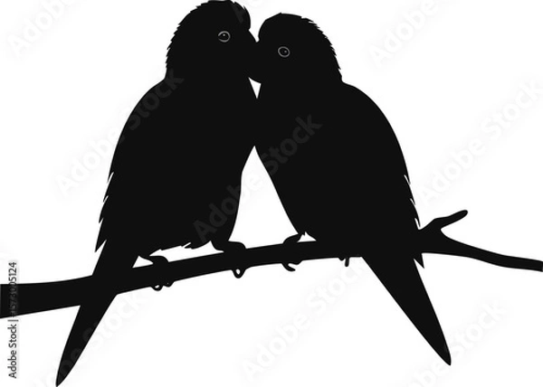 Fototapeta Elegant Birds Silhouette Vector EPS A Pair of Lorikeets Cuddled on a Branch - Perfect for Designs and Projects