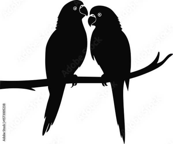 Fototapeta Elegant Birds Silhouette Vector EPS A Pair of Lorikeets Cuddled on a Branch - Perfect for Design Projects