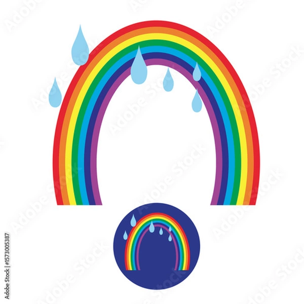 Obraz Rainbow and raindrops vector drawing.