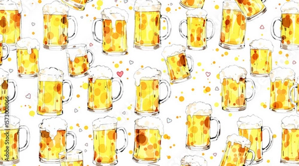 Obraz Watercolor background pattern beer on white background