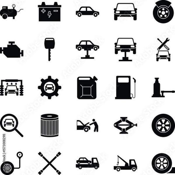 Obraz Car Repair and Maintenance Black Fill Icon Set