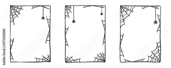 Fototapeta Spider web frame collection vector illustration. Halloween holiday vertical border template.
