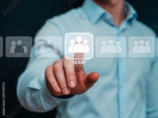 Obraz Person touching digital interface with team icon business technology